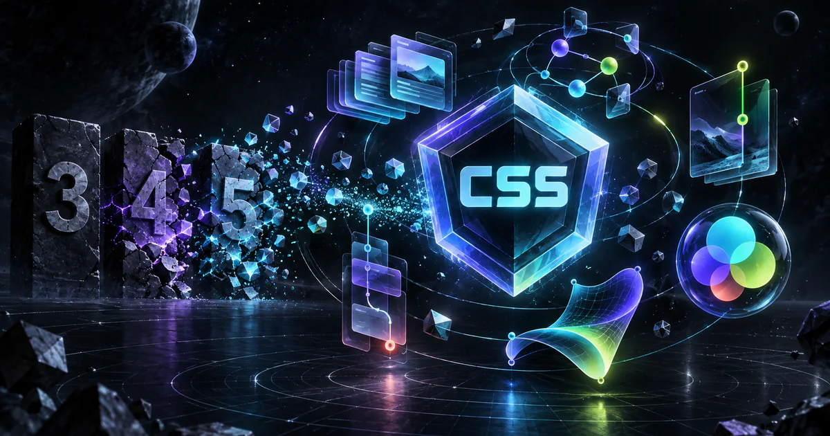 CSS3, CSS4 e CSS5 se fragmentando em módulos modernos ao redor de um núcleo luminoso de CSS